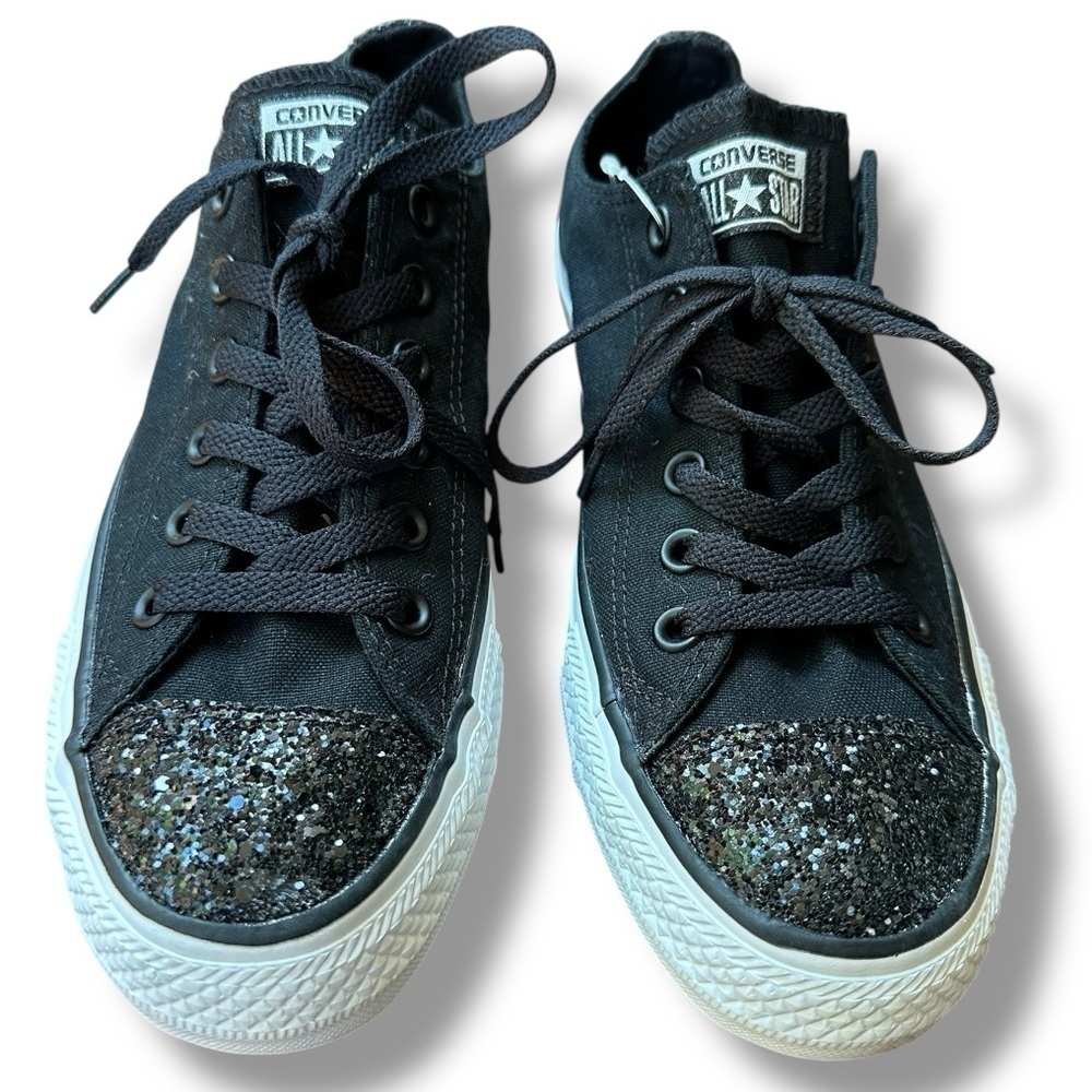 New Converse Black Glitter Toe Low Top All Star Sneakers | Women’s Size 9 - Picture 3 of 8